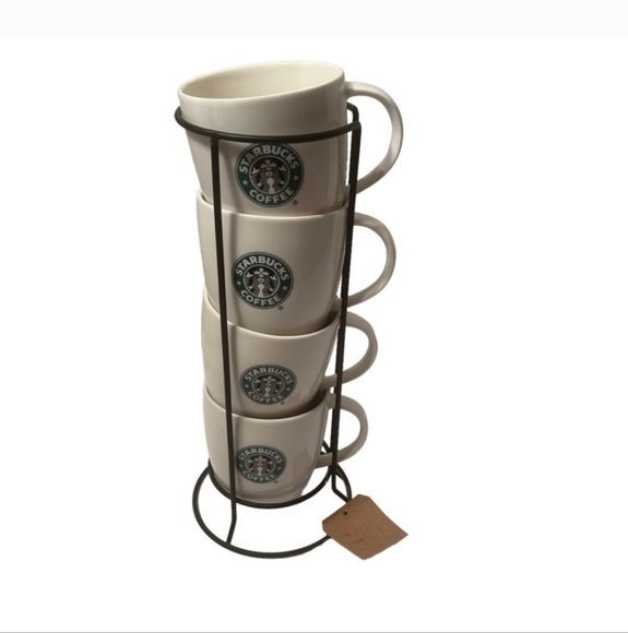 Starbucks 4 coffee mug stackable and holder